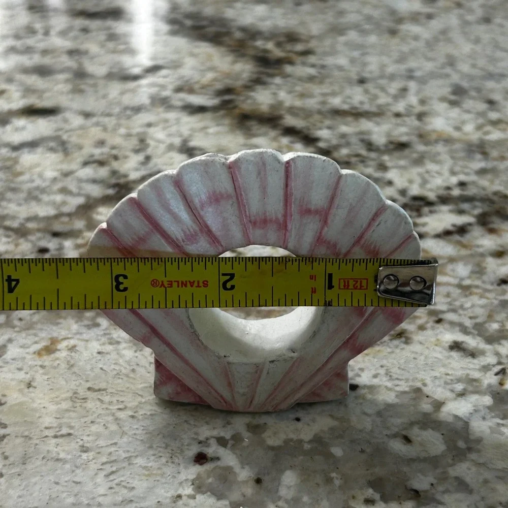 Vintage Set of 8 Wood Shell Napkin Rings Pink White Coastal Seashell Holders